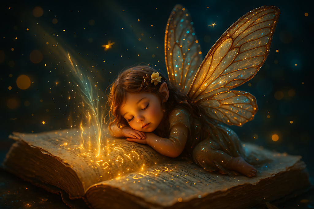 Sleeping fairy on book
